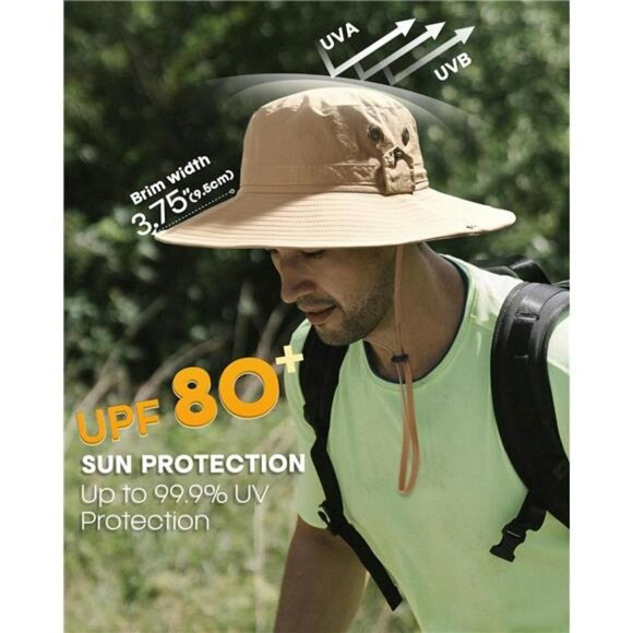 Mens wide brim sun hat UPF outdoor fishing hiking beach safari summer cap - Picture 5 of 8